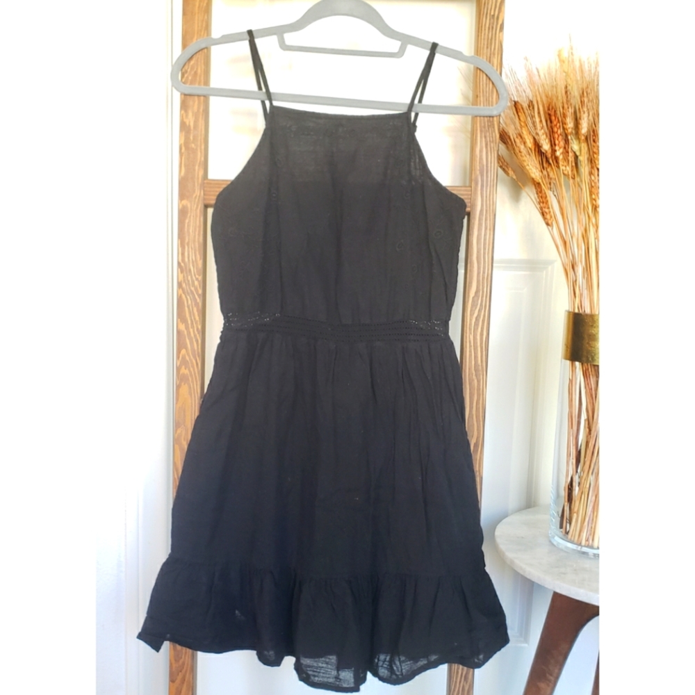 Spaghetti strap black linen dress